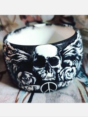 Skull Peace Double Sided Transfer Design Black & White Cuff Bangle Bracelet Goth
